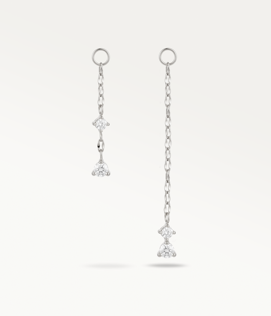 Silver-tone Petite and Grande Stella, two chains of different lengths with stone-set pendants.