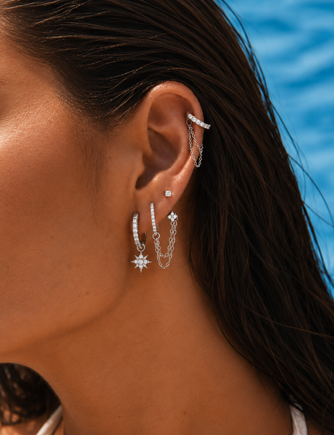 Muse ear stack in a white-gold-coloured finish, Solstice Bijoux
