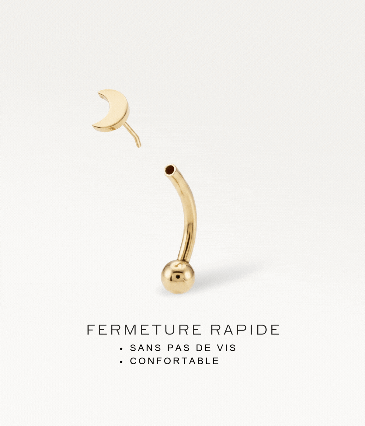 Gold-tone Elara Banane, disassembled to show the quick threadless fastening.