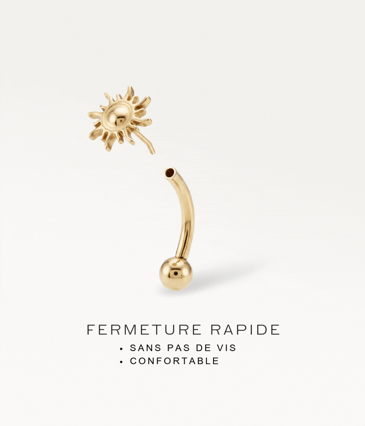 Gold-tone Helios Banane, disassembled to illustrate the quick threadless fastening.