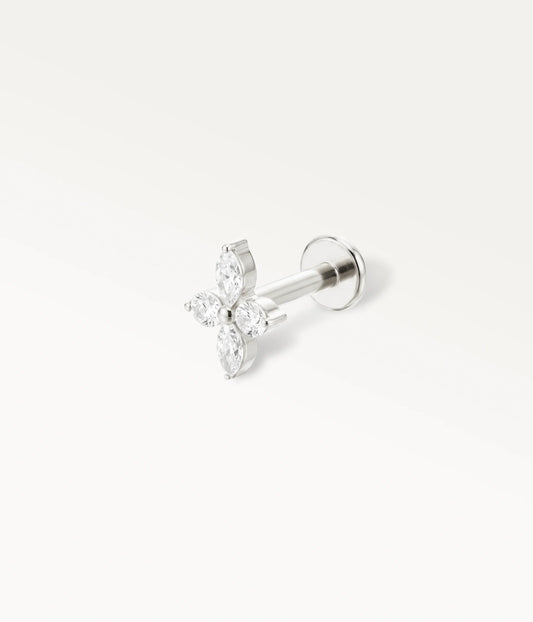 Silberfarbener Piercing-Stecker in Blumenform mit marquiseförmigen Kristallen, raffiniertes Knorpelschmuckstück