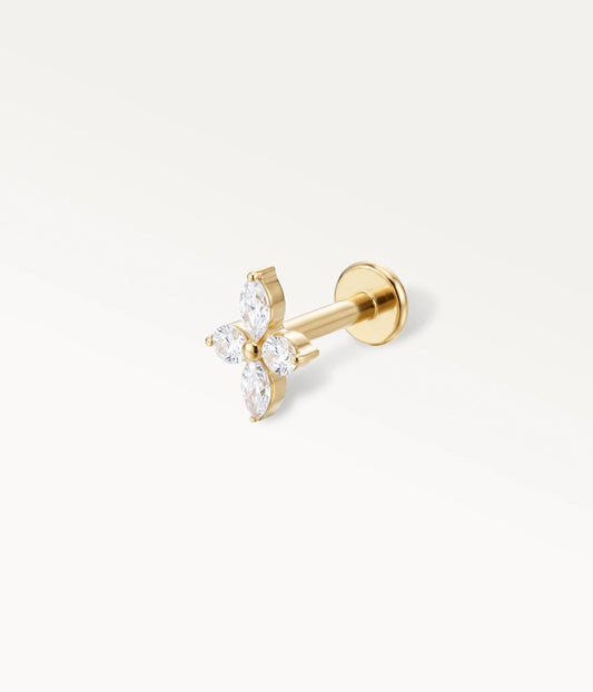 Piercing stud fleur doré avec cristaux en forme de pétales, bijou d'oreille de luxe