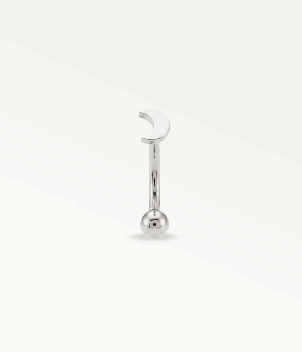 Silver-tone Elara Banane, front view of the crescent moon and lower ball.