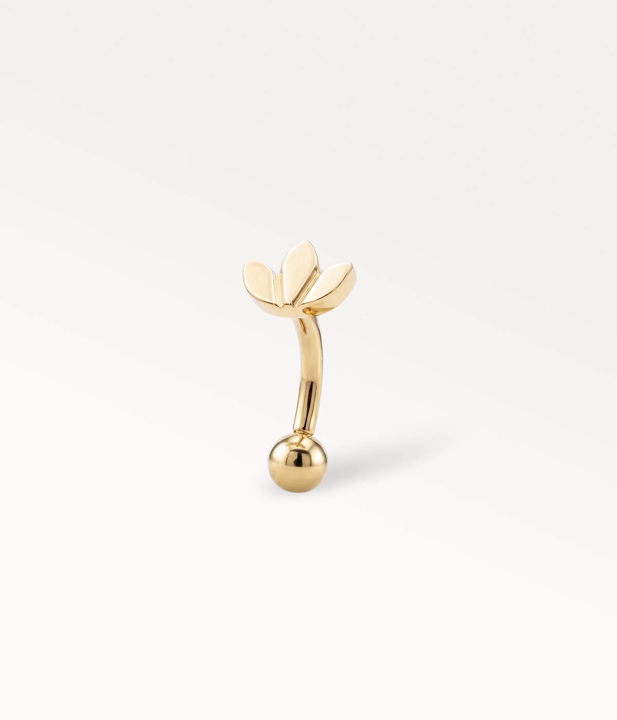 Lotus Banane doré, motif lisse à trois pétales sur tige courbe, vue de côté.