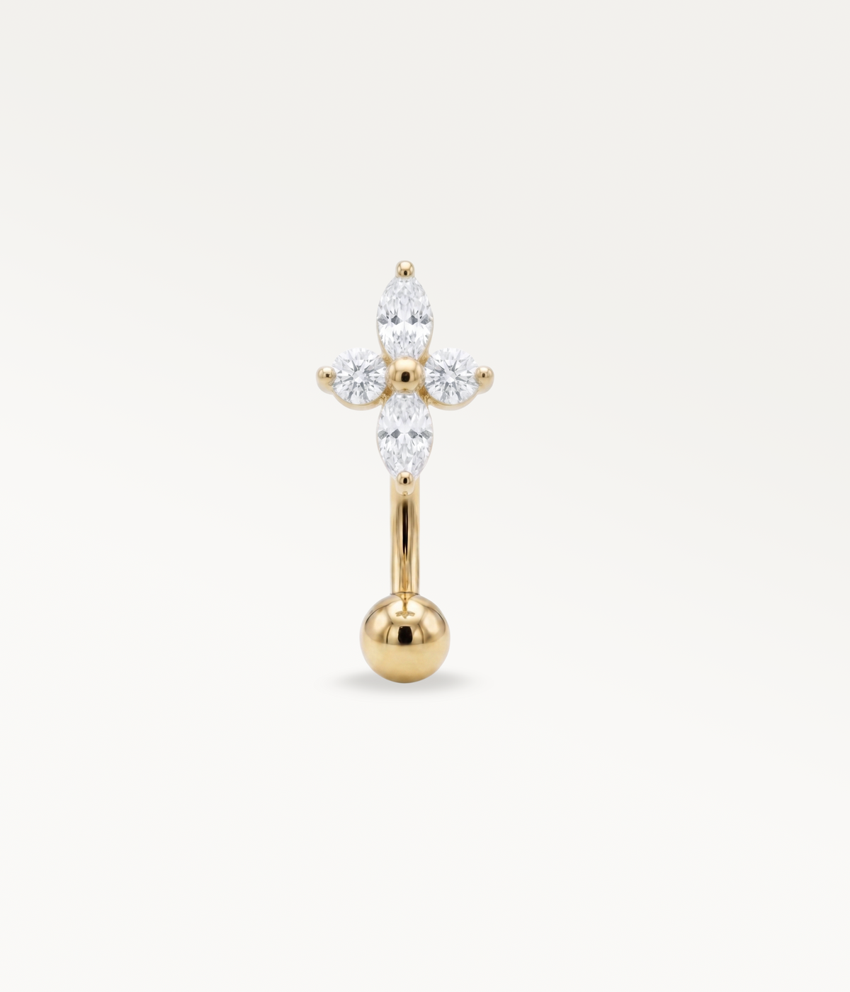 Gold-tone Aster Banane, front view of the four-stone design and lower ball.