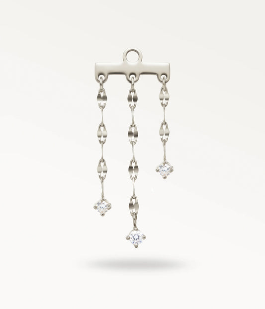 Céleste plateada, tres cadenas de longitudes diferentes terminadas en piedras.
