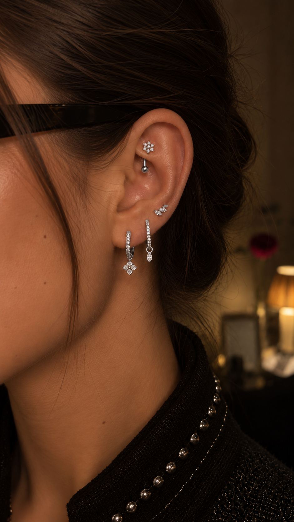 Aurore ear stack in a white-gold-coloured finish, Solstice Bijoux