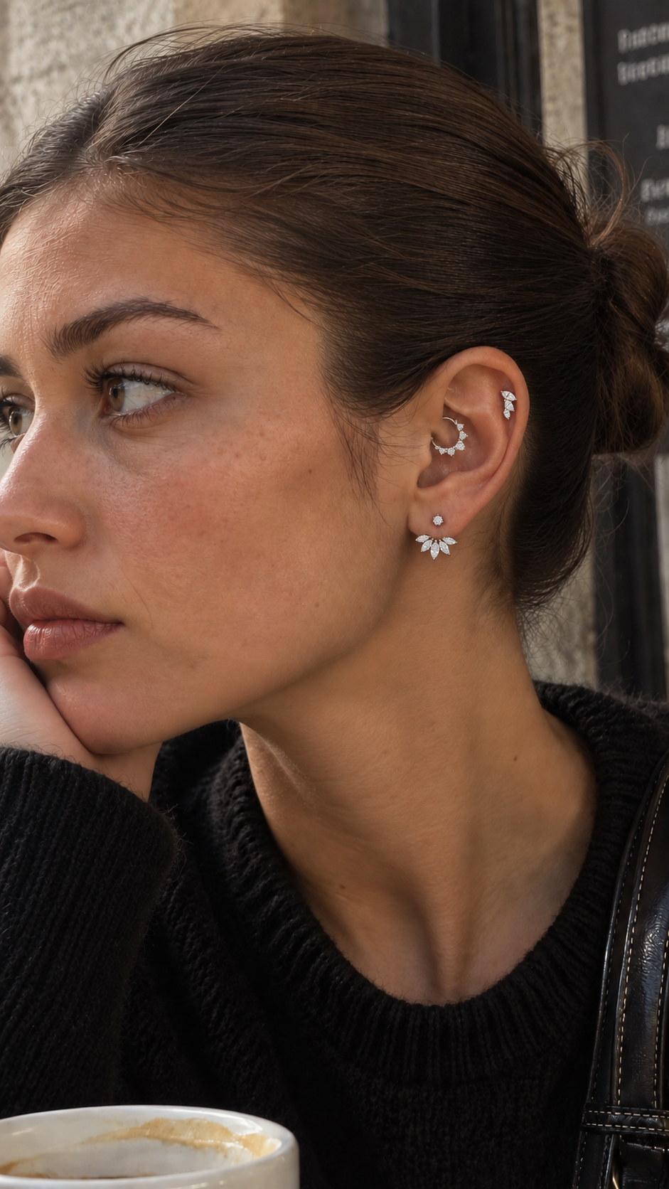 Azur ear stack in a white-gold-coloured finish, Solstice Bijoux