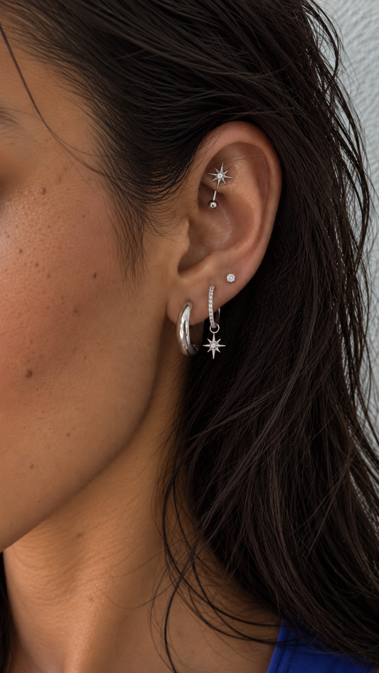 Cassiopée ear stack in a white-gold-coloured finish, Solstice Bijoux