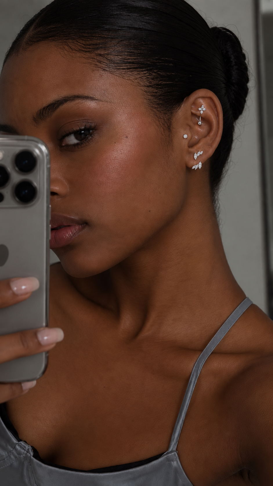 Délicate ear stack in a white-gold-coloured finish, Solstice Bijoux