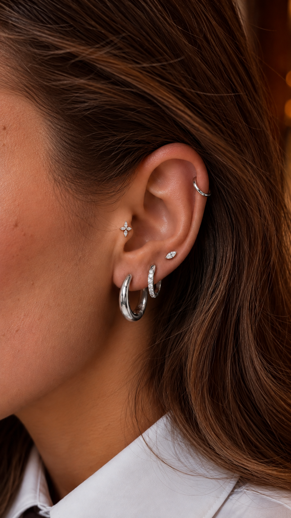 Élise ear stack in a white-gold-coloured finish, Solstice Bijoux