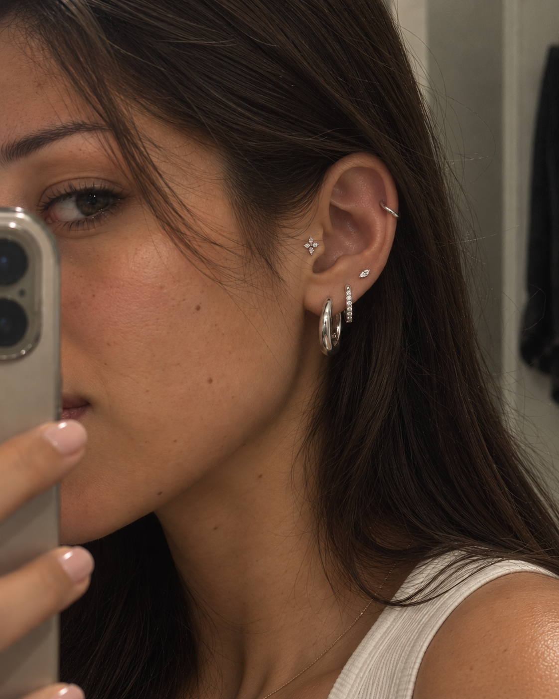 Élise ear stack in a white-gold-coloured finish, Solstice Bijoux