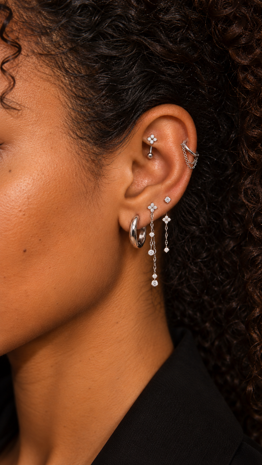 Félicité ear stack in a white-gold-coloured finish, Solstice Bijoux
