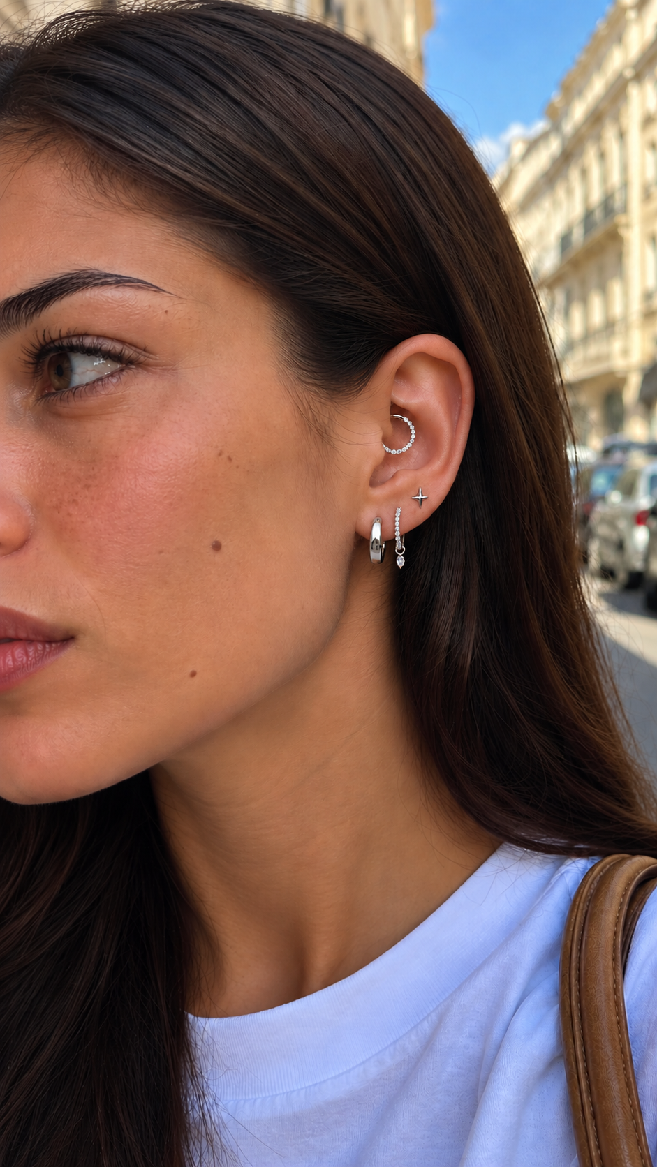 Séléné ear stack in a white-gold-coloured finish, Solstice Bijoux