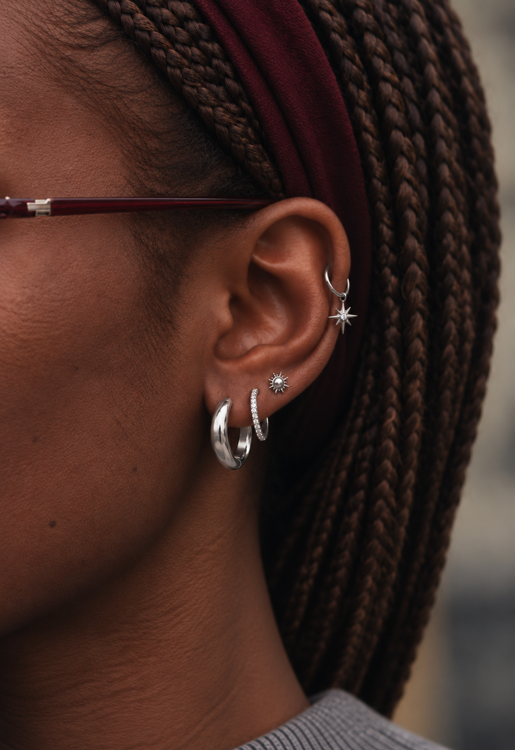 Solaria ear stack in a white-gold-coloured finish, Solstice Bijoux