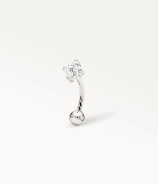 Silver-tone flower curved barbell set with sparkling crystals, floral ear jewellery with a refined style