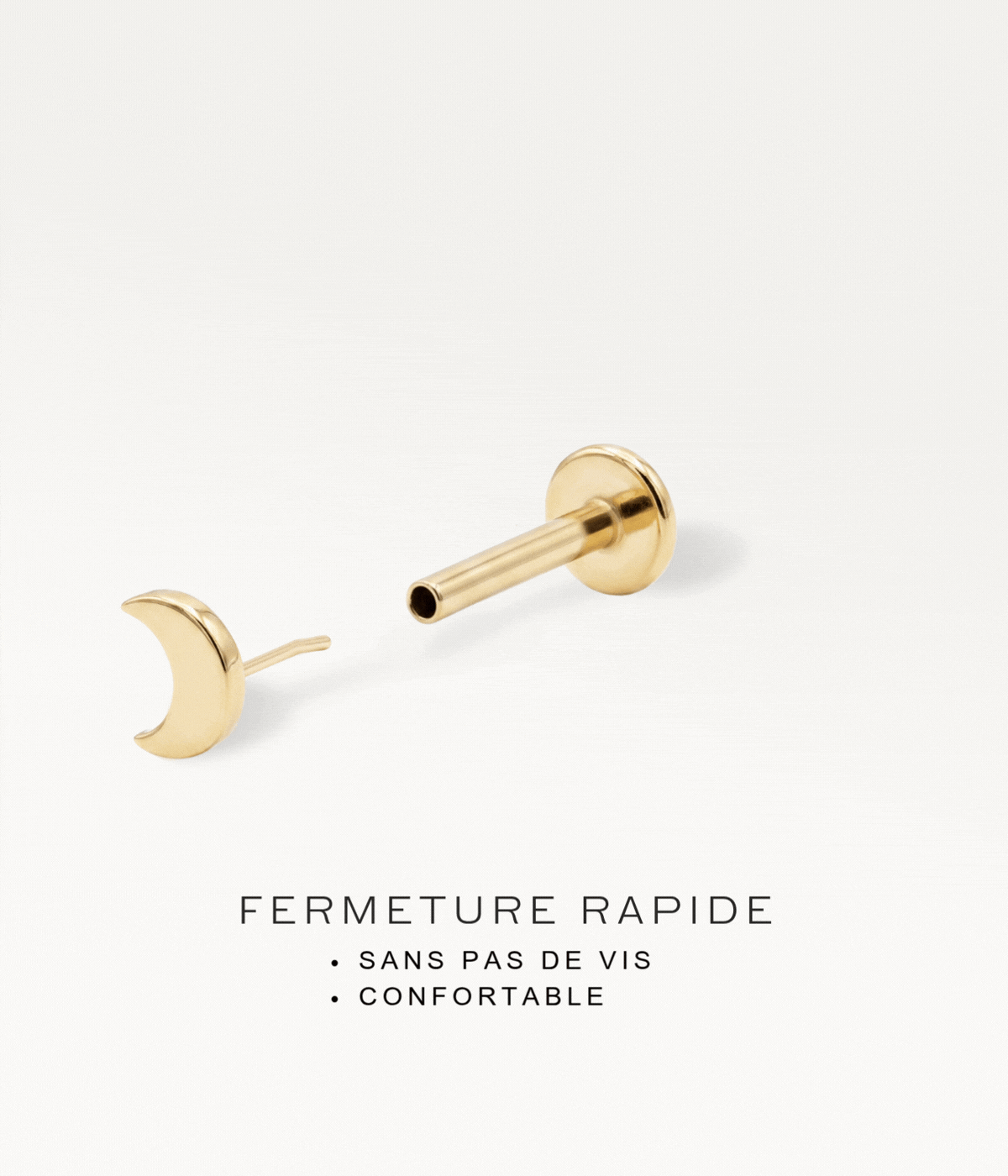 Halbmond-Piercing von vorn mit Threadless-Verschluss, Befestigungssystem ohne Gewinde