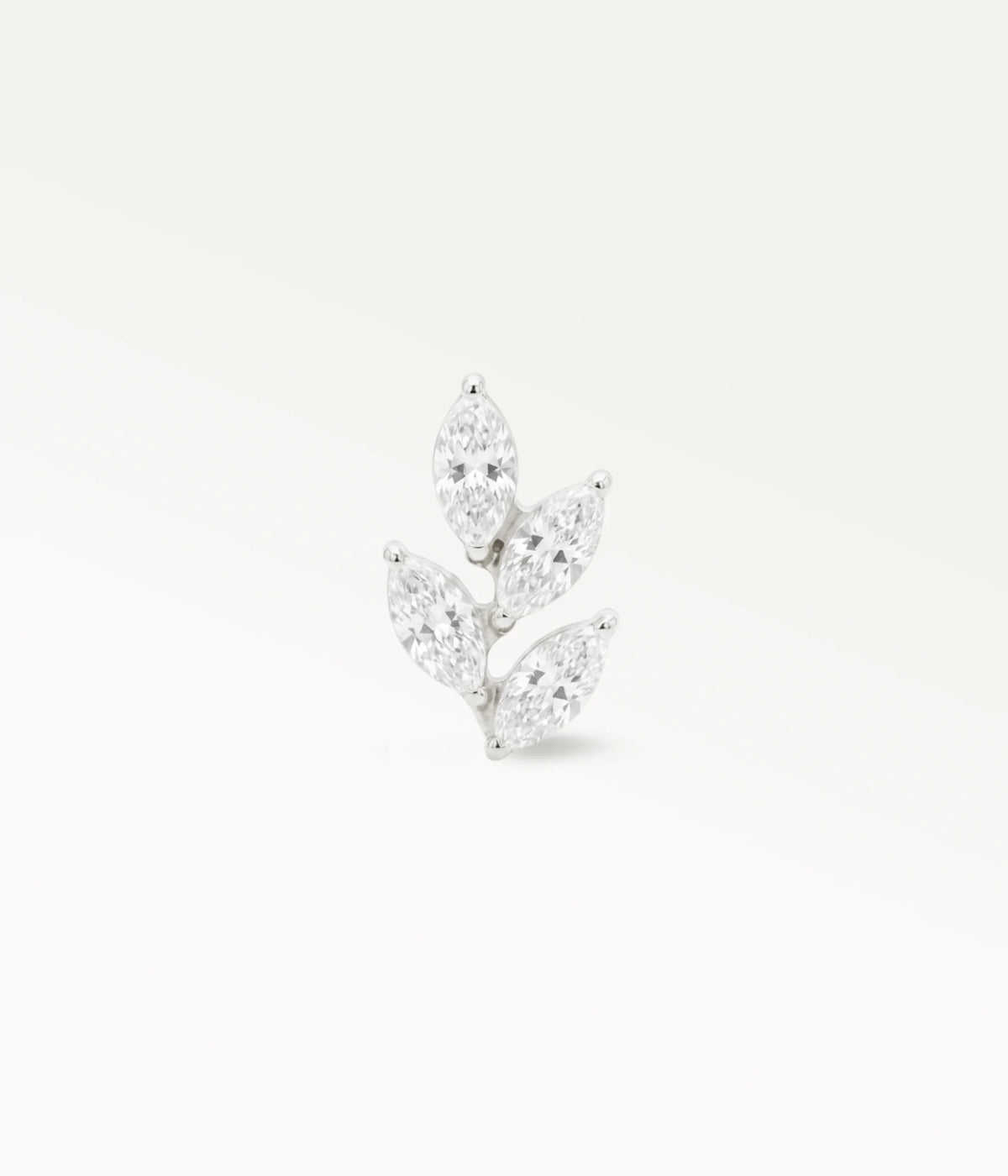 Front view of silver-tone leaf piercing jewellery adorned with sparkling stones, a delicate floral style