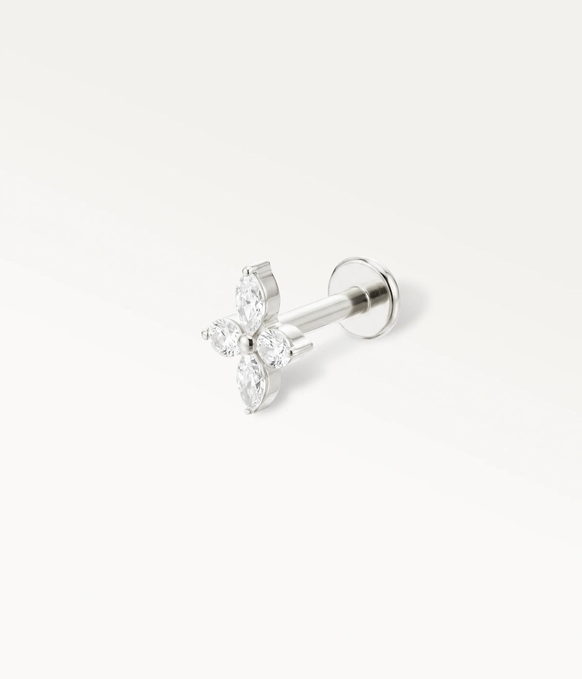 Silver-tone flower stud set with marquise-shaped crystals, a refined piece of cartilage jewellery