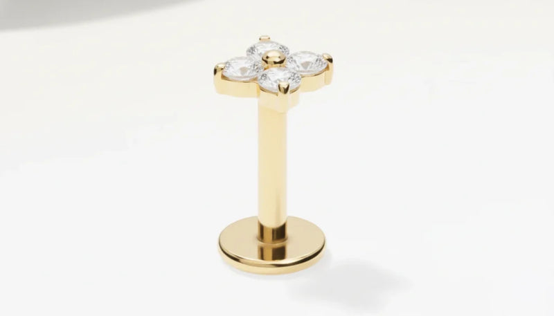 Piercing trèfle à quatre feuilles doré avec pierres brillantes, porte-bonheur élégant