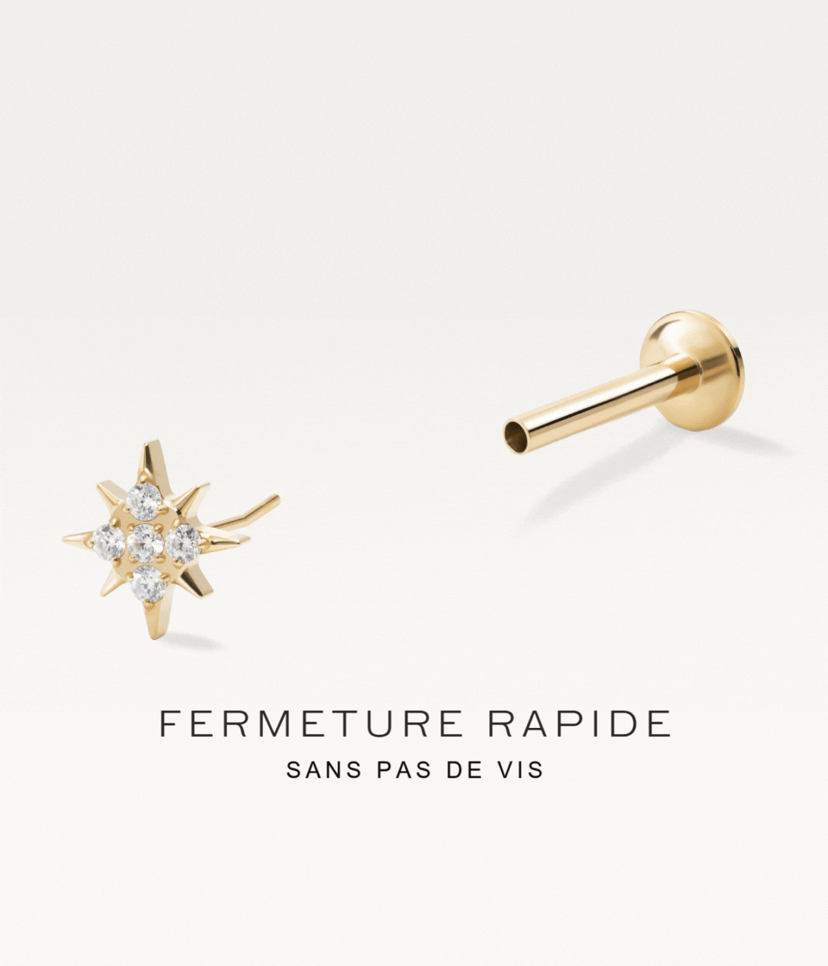 Stud Héra doré démonté montrant la fermeture rapide sans pas de vis.