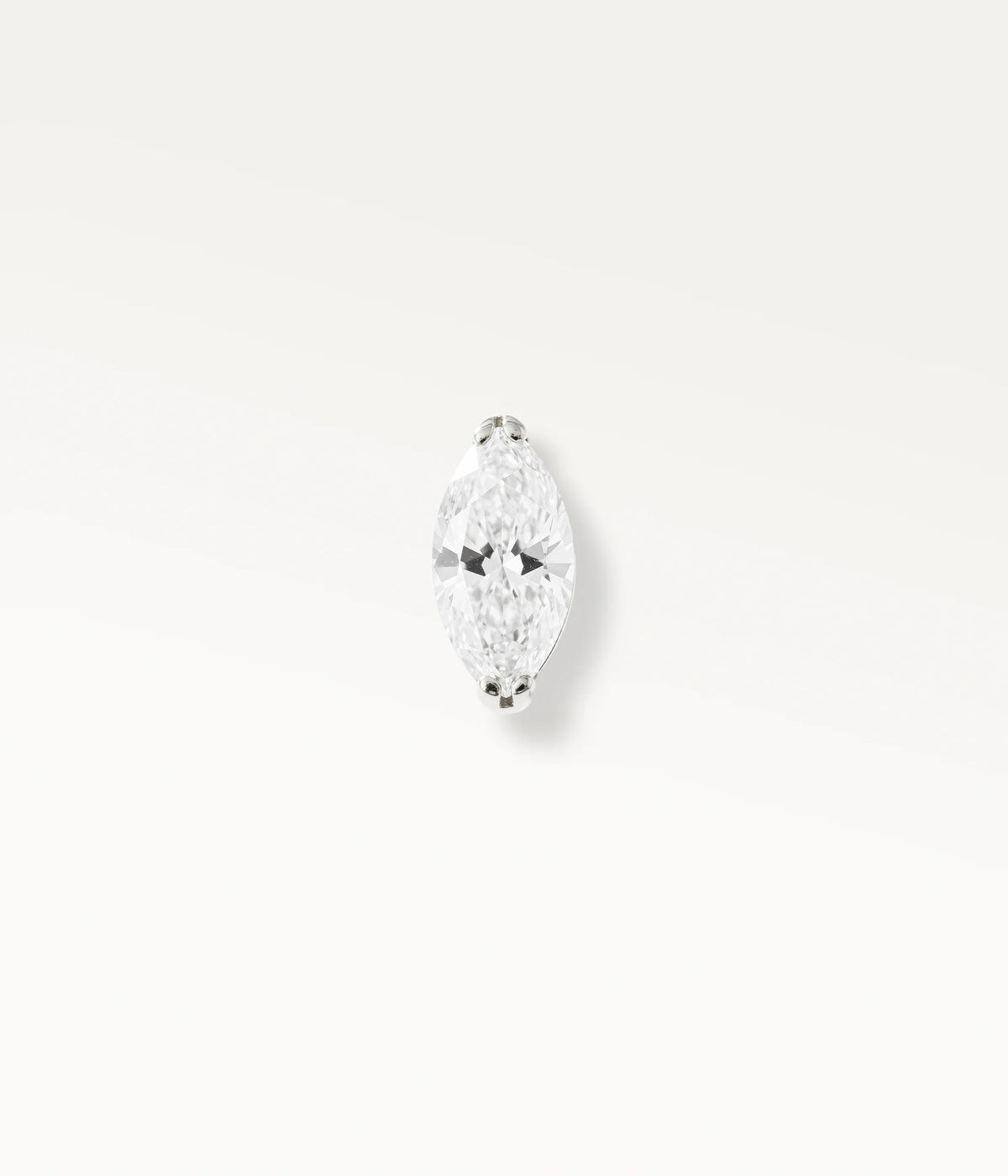 Silver-tone Marquise, front view of the elongated stone in a claw setting.