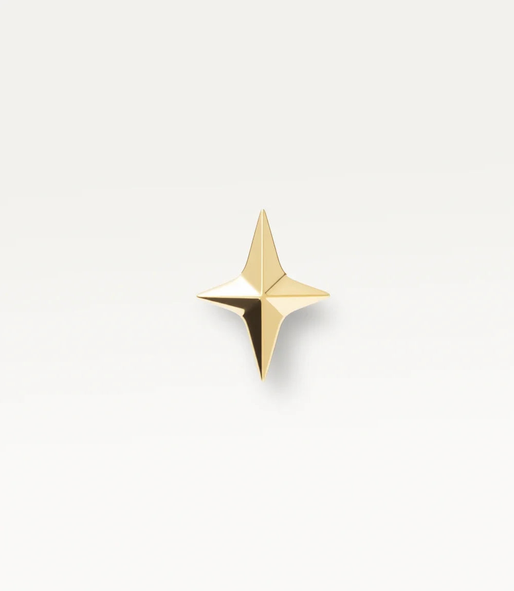 Elyna dorado, estrella lisa de cuatro puntas, vista frontal.